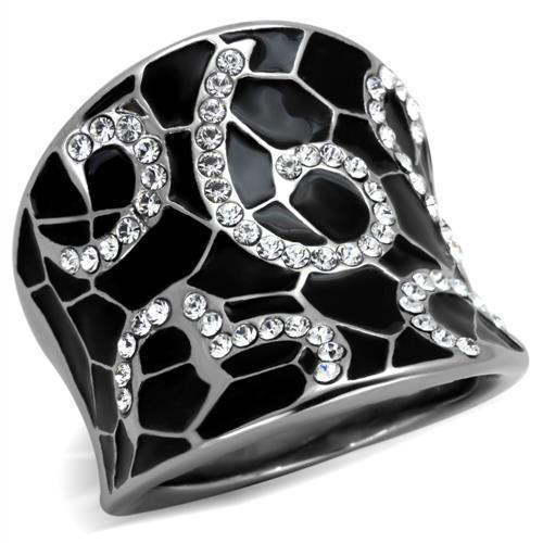 TK1853 High Polished Stainless Steel Ring featuring a clear top grade crystal, showcasing a sleek and modern design.