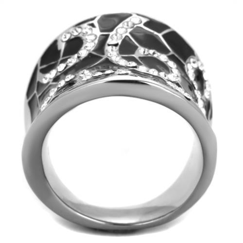 TK1853 High Polished Stainless Steel Ring featuring a clear top grade crystal, showcasing a sleek and modern design.