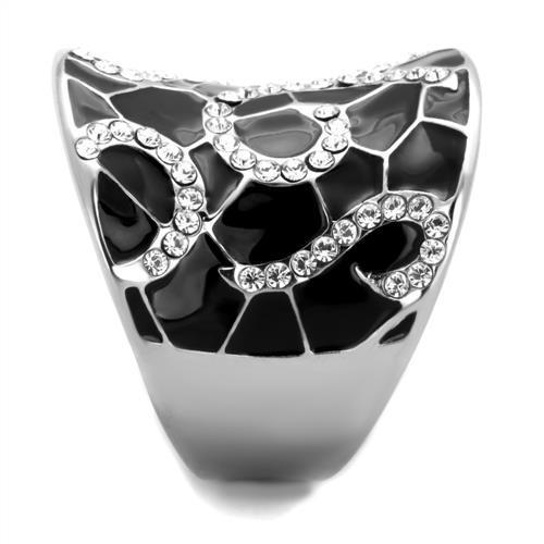 TK1853 High Polished Stainless Steel Ring featuring a clear top grade crystal, showcasing a sleek and modern design.