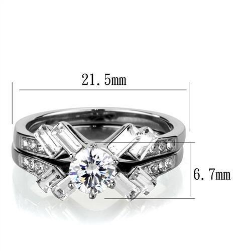 TK1856 High Polished Stainless Steel Ring featuring a clear AAA Grade CZ stone, showcasing its elegant design and shiny finish.