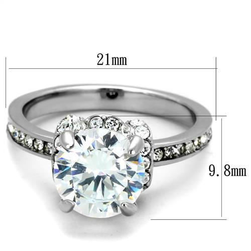 TK1859 No Plating Stainless Steel Ring featuring a clear AAA Grade CZ stone, showcasing its elegant design and durable material.