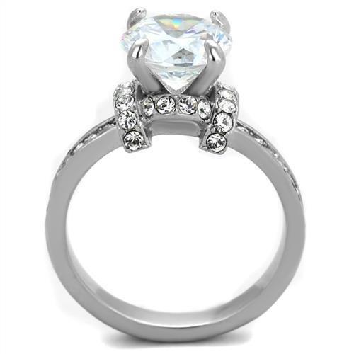 TK1859 No Plating Stainless Steel Ring featuring a clear AAA Grade CZ stone, showcasing its elegant design and durable material.