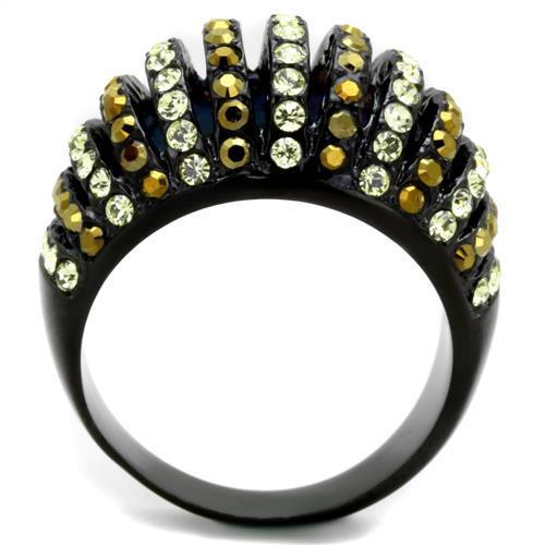 TK1865 IP Black Stainless Steel Ring featuring a multi-color top-grade crystal, showcasing a sleek and modern design.