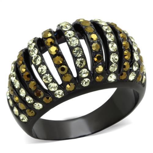 TK1865 IP Black Stainless Steel Ring featuring a multi-color top-grade crystal, showcasing a sleek and modern design.