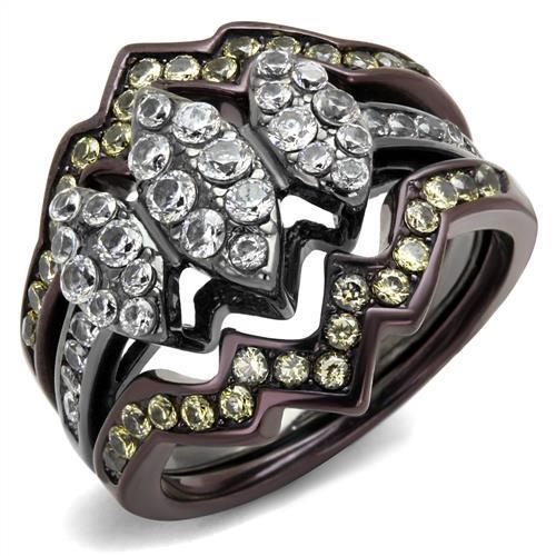 TK1869LJ ring featuring IP Light Black and Dark Brown finishes, crafted from stainless steel with a clear AAA Grade CZ stone.