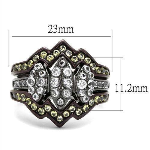 TK1869LJ ring featuring IP Light Black and Dark Brown finishes, crafted from stainless steel with a clear AAA Grade CZ stone.