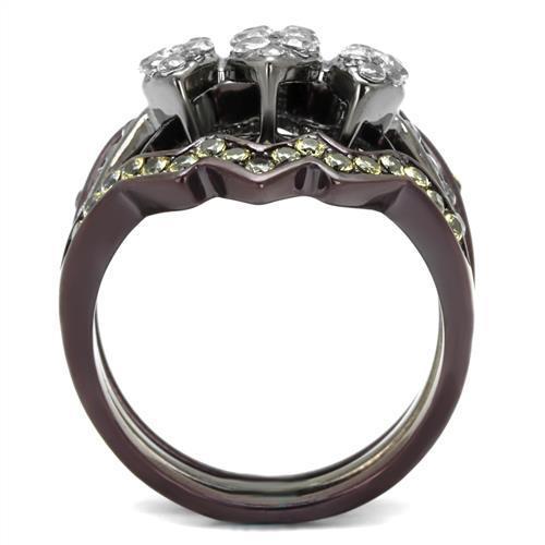 TK1869LJ ring featuring IP Light Black and Dark Brown finishes, crafted from stainless steel with a clear AAA Grade CZ stone.