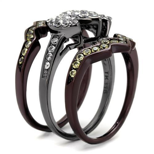 TK1869LJ ring featuring IP Light Black and Dark Brown finishes, crafted from stainless steel with a clear AAA Grade CZ stone.