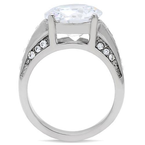 TK187 High Polished Stainless Steel Ring featuring AAA Grade clear CZ center stone, showcasing its elegant design and shiny finish.