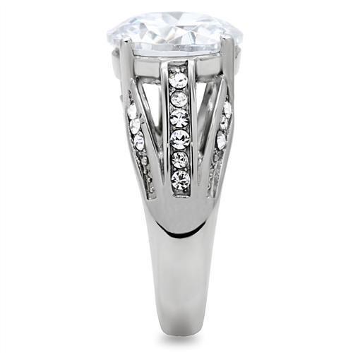 TK187 High Polished Stainless Steel Ring featuring AAA Grade clear CZ center stone, showcasing its elegant design and shiny finish.