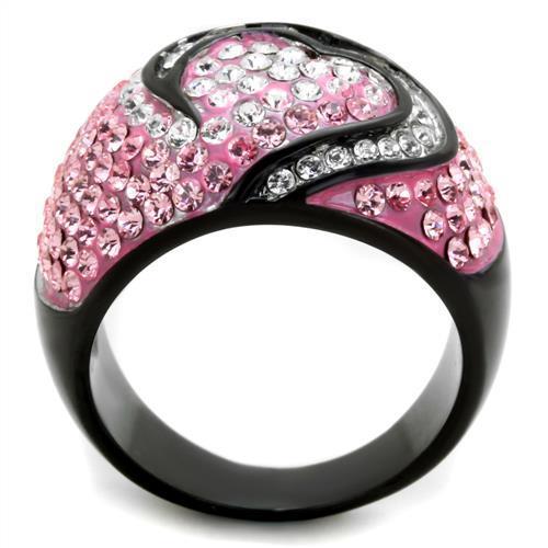 TK1871 Two-Tone IP Black Stainless Steel Ring featuring a light rose top-grade crystal centerpiece, showcasing modern elegance.