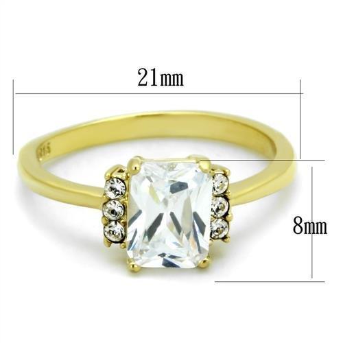 TK1876 IP Gold Stainless Steel Ring featuring a AAA Grade clear CZ stone, showcasing its elegant design and luxurious finish.