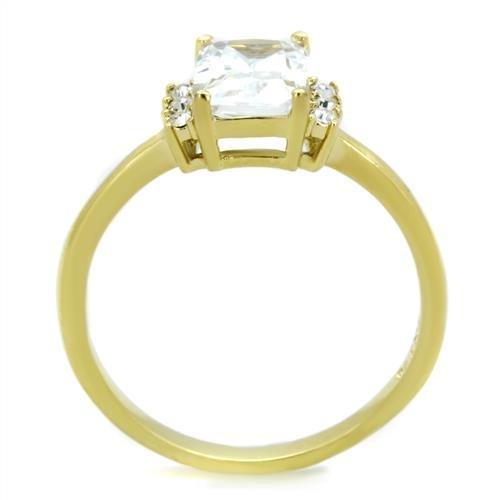 TK1876 IP Gold Stainless Steel Ring featuring a AAA Grade clear CZ stone, showcasing its elegant design and luxurious finish.