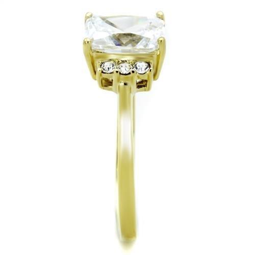 TK1876 IP Gold Stainless Steel Ring featuring a AAA Grade clear CZ stone, showcasing its elegant design and luxurious finish.