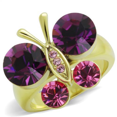 TK1889 IP Gold Stainless Steel Ring featuring a top-grade amethyst crystal, showcasing its elegant design and luxurious finish.