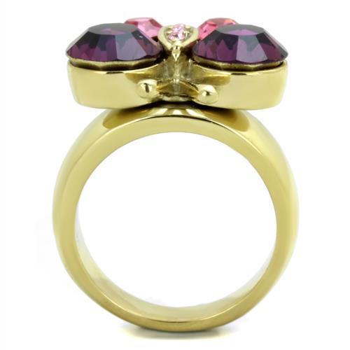 TK1889 IP Gold Stainless Steel Ring featuring a top-grade amethyst crystal, showcasing its elegant design and luxurious finish.