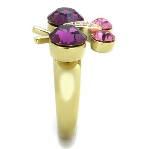 TK1889 IP Gold Stainless Steel Ring featuring a top-grade amethyst crystal, showcasing its elegant design and luxurious finish.