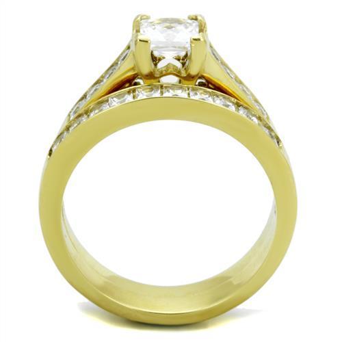 TK1895 IP Gold Stainless Steel Ring featuring a clear AAA Grade CZ stone, showcasing its elegant design and luxurious finish.