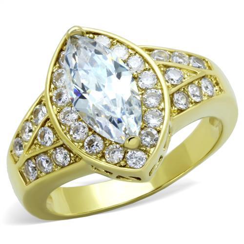 TK1896 IP Gold Stainless Steel Ring featuring AAA Grade clear CZ stone, showcasing a luxurious and elegant design.