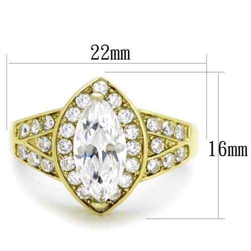 TK1896 IP Gold Stainless Steel Ring featuring AAA Grade clear CZ stone, showcasing a luxurious and elegant design.