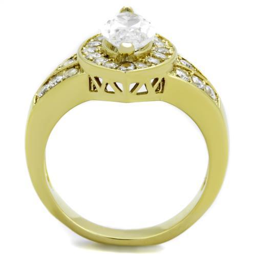 TK1896 IP Gold Stainless Steel Ring featuring AAA Grade clear CZ stone, showcasing a luxurious and elegant design.