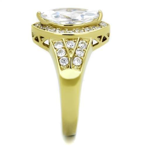 TK1896 IP Gold Stainless Steel Ring featuring AAA Grade clear CZ stone, showcasing a luxurious and elegant design.