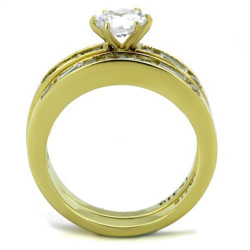 TK1897 IP Gold Stainless Steel Ring featuring a clear AAA Grade CZ stone, showcasing its elegant design and luxurious finish.