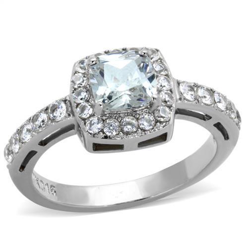 TK1899N High-Polished Stainless Steel Ring featuring a clear AAA Grade CZ center stone, showcasing its elegant design.