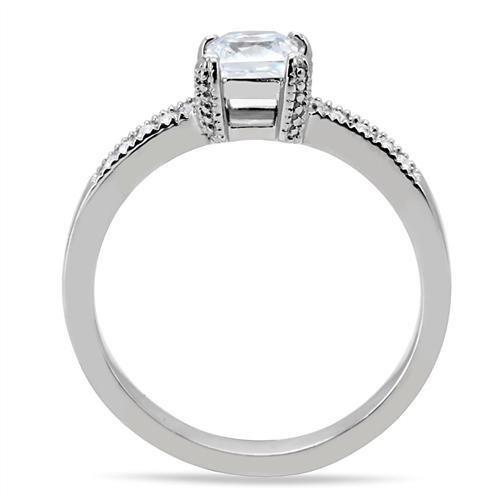 TK199 High Polished Stainless Steel Ring featuring AAA Grade clear CZ center stone, showcasing its elegant design and shine.