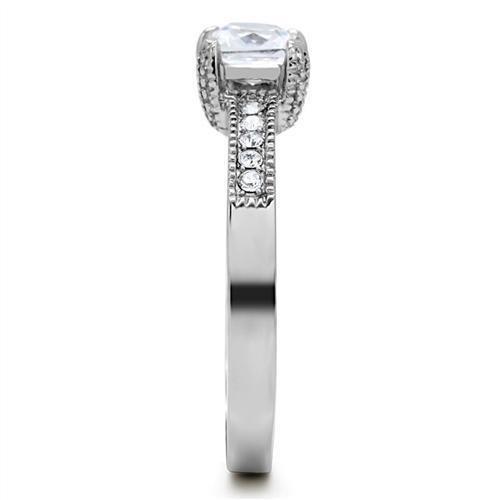 TK199 High Polished Stainless Steel Ring featuring AAA Grade clear CZ center stone, showcasing its elegant design and shine.