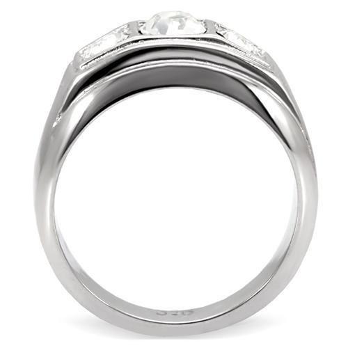 TK119 High Polished Stainless Steel Ring featuring a clear top grade crystal centerpiece, showcasing a sleek and modern design.