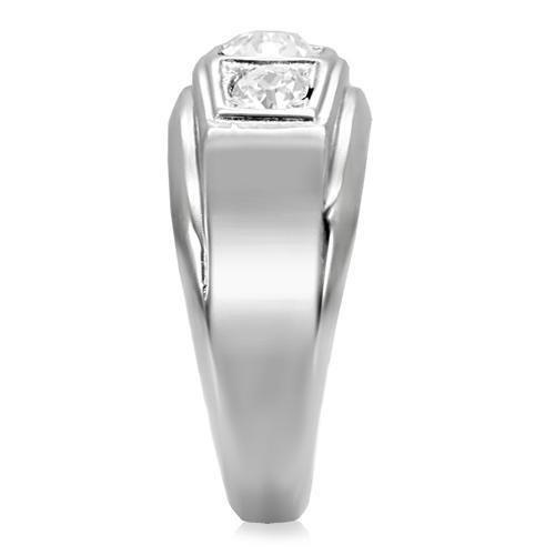 TK119 High Polished Stainless Steel Ring featuring a clear top grade crystal centerpiece, showcasing a sleek and modern design.