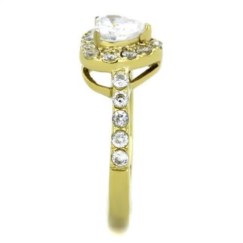 TK1900 IP Gold Stainless Steel Ring featuring a clear AAA Grade CZ center stone, showcasing its elegant design and luxurious finish.