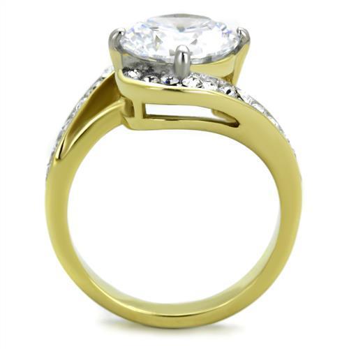 TK1911 Two-Tone IP Gold Stainless Steel Ring featuring a clear AAA Grade CZ stone, showcasing a luxurious and elegant design.