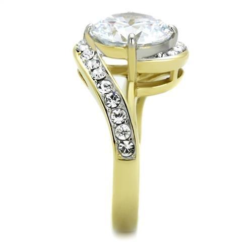 TK1911 Two-Tone IP Gold Stainless Steel Ring featuring a clear AAA Grade CZ stone, showcasing a luxurious and elegant design.