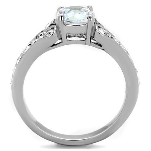 TK1918 High Polished Stainless Steel Ring featuring a clear AAA Grade CZ center stone, showcasing its elegant design and shine.