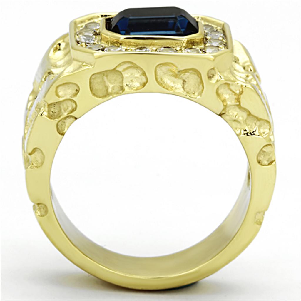 TK1192 IP Gold Stainless Steel Ring featuring a top-grade Montana crystal centerpiece, showcasing a luxurious design and elegant finish.