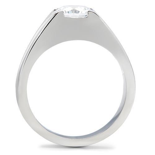 TK193 High Polished Stainless Steel Ring featuring a clear AAA Grade CZ center stone, showcasing its elegant design and shiny finish.