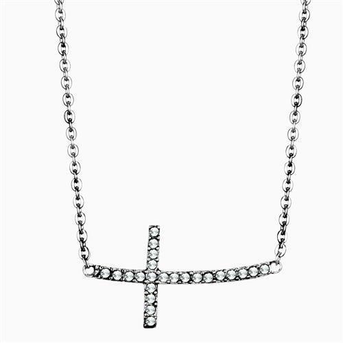 TK1931 High Polished Stainless Steel Necklace featuring a clear top grade crystal centerpiece, showcasing a sleek and modern design.