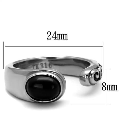 TK1971 High Polished Stainless Steel Ring featuring a synthetic jet black onyx stone, showcasing a sleek and modern design.