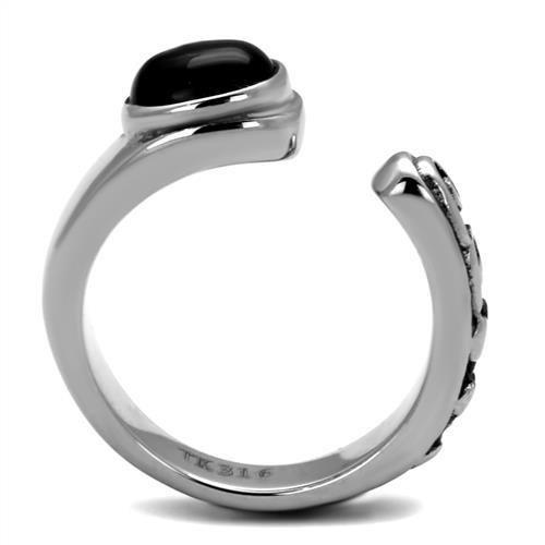 TK1971 High Polished Stainless Steel Ring featuring a synthetic jet black onyx stone, showcasing a sleek and modern design.