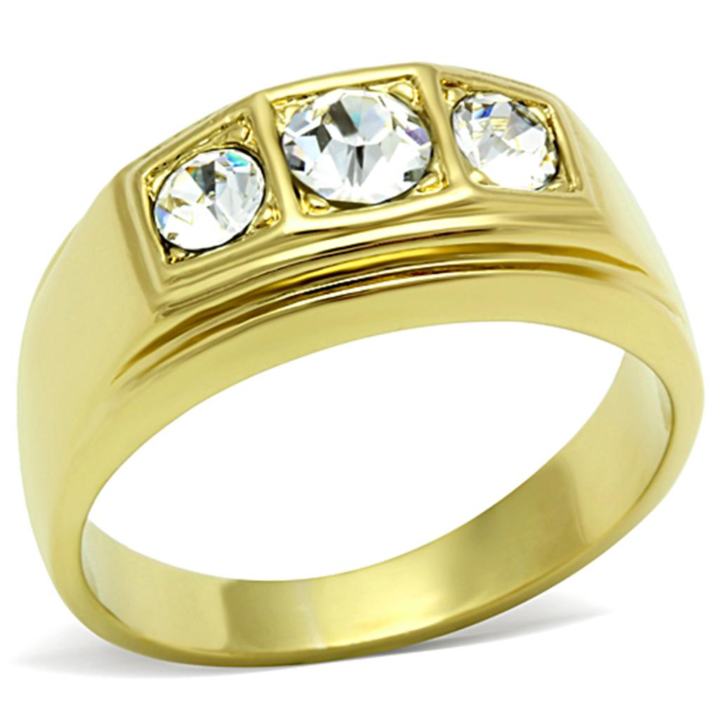 TK119G IP Gold Stainless Steel Ring featuring a clear top-grade crystal, showcasing its elegant design and luxurious finish.