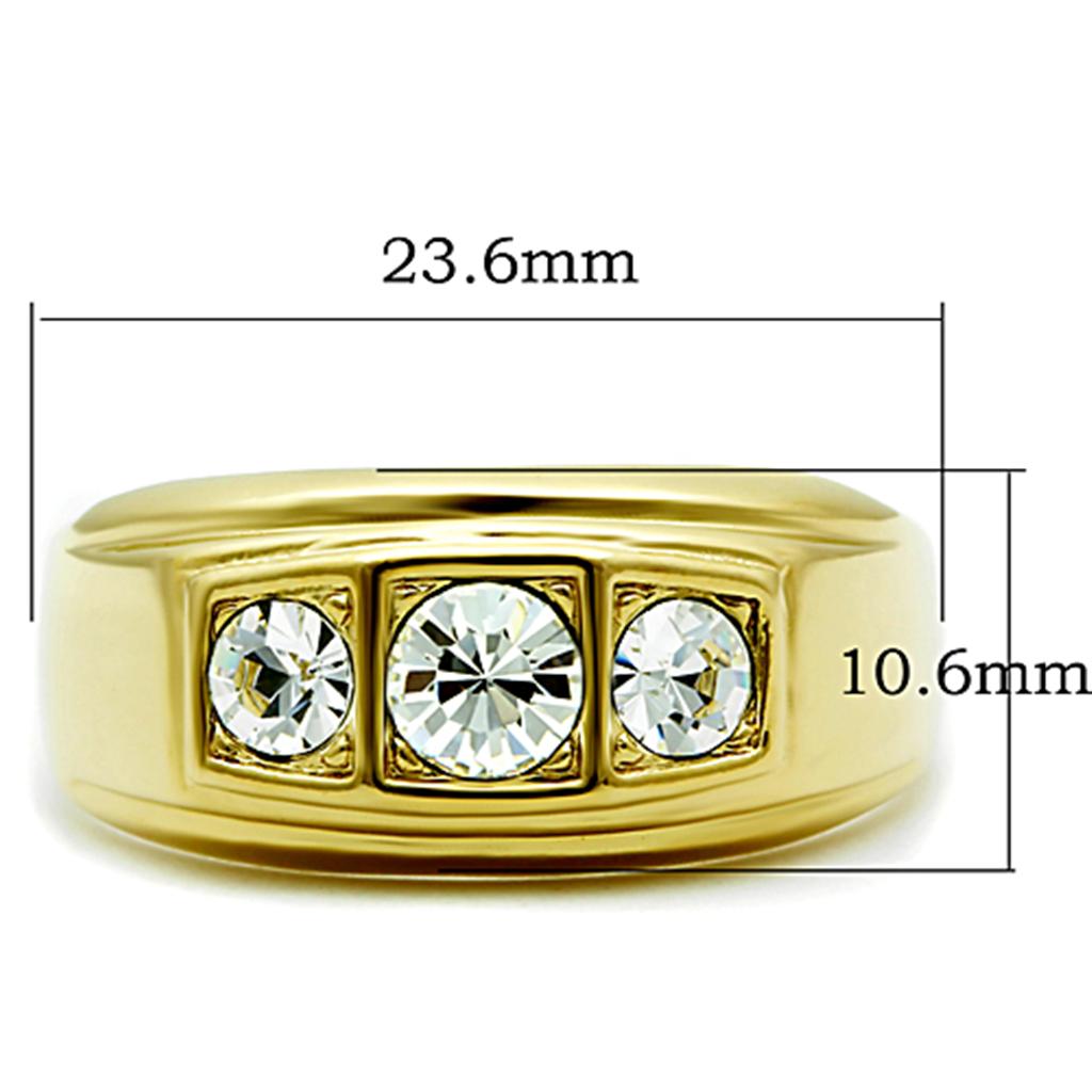 TK119G IP Gold Stainless Steel Ring featuring a clear top-grade crystal, showcasing its elegant design and luxurious finish.