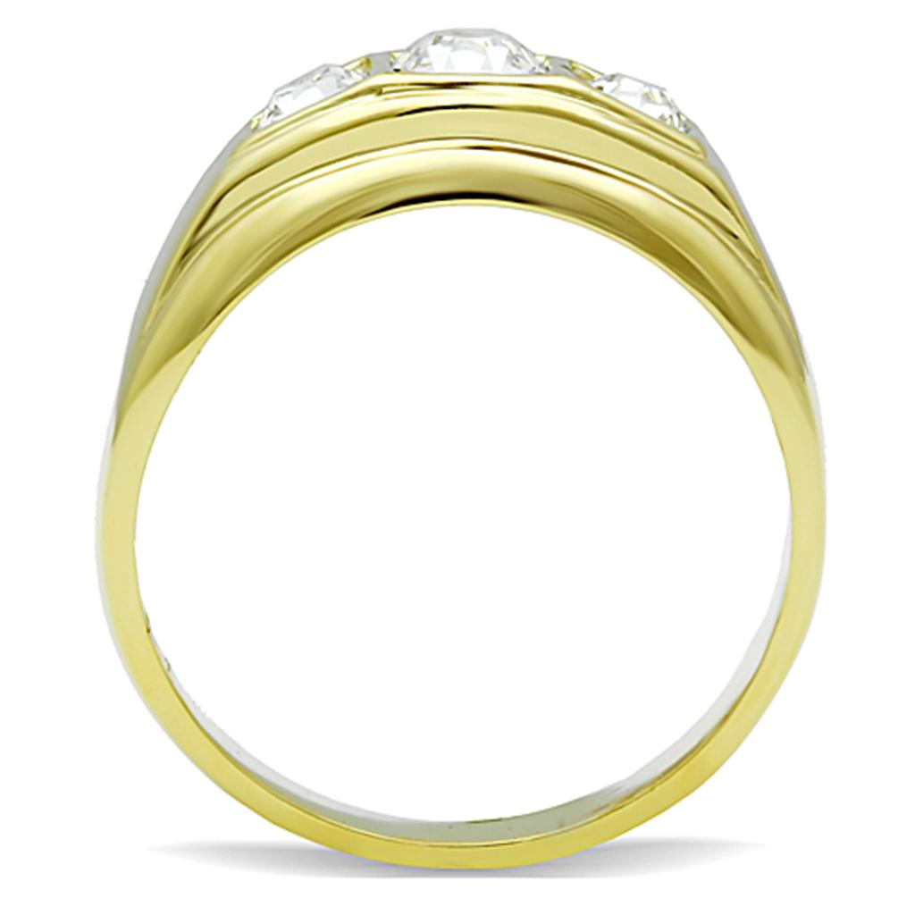 TK119G IP Gold Stainless Steel Ring featuring a clear top-grade crystal, showcasing its elegant design and luxurious finish.