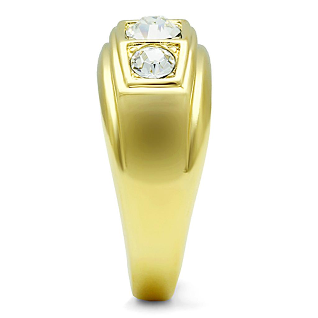 TK119G IP Gold Stainless Steel Ring featuring a clear top-grade crystal, showcasing its elegant design and luxurious finish.