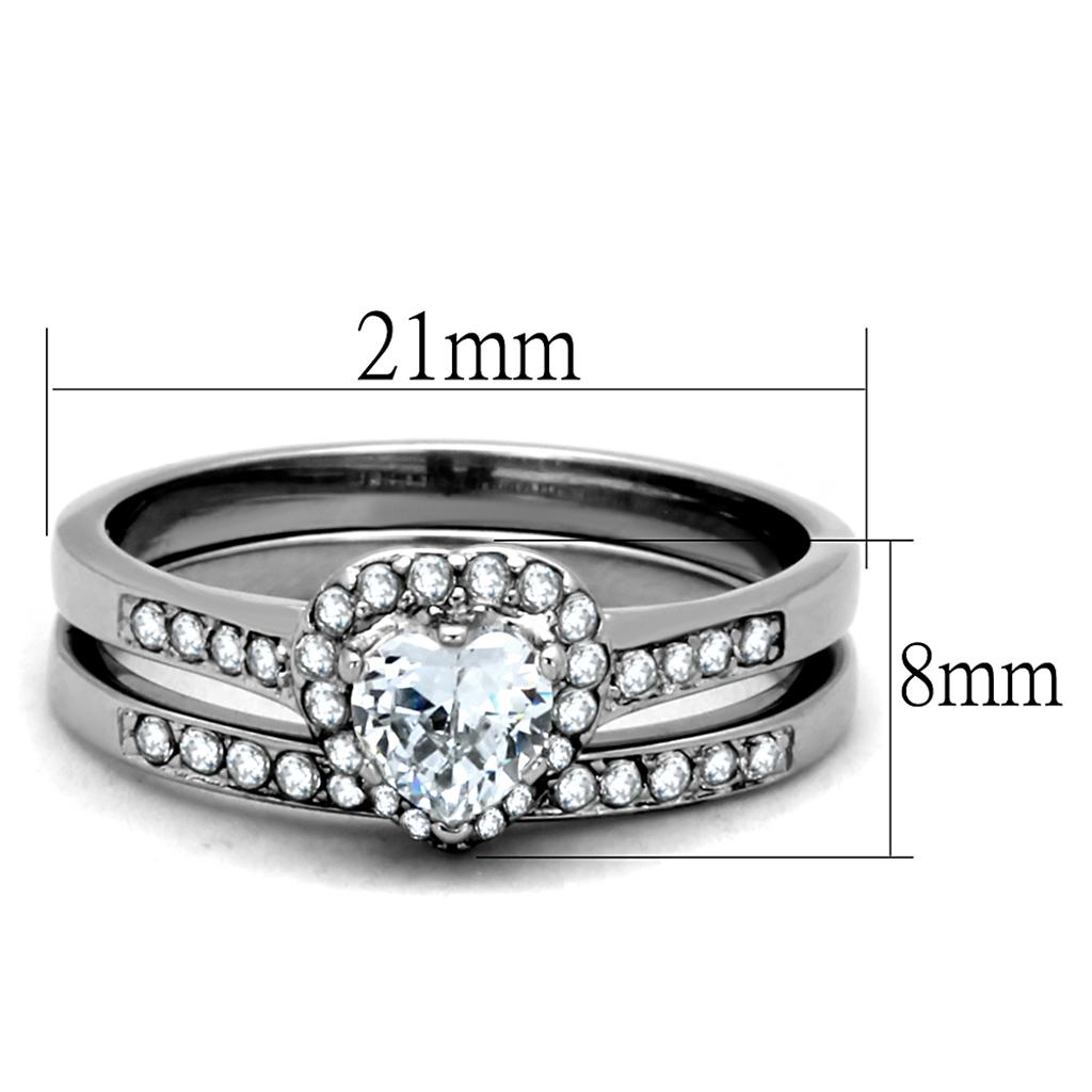 High polished stainless steel ring featuring a clear AAA grade cubic zirconia center stone, showcasing elegance and shine.