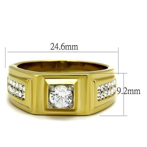 TK2222 Two-Tone IP Gold Stainless Steel Ring featuring a clear AAA grade CZ stone, showcasing a luxurious and elegant design.