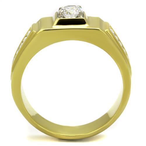 TK2222 Two-Tone IP Gold Stainless Steel Ring featuring a clear AAA grade CZ stone, showcasing a luxurious and elegant design.