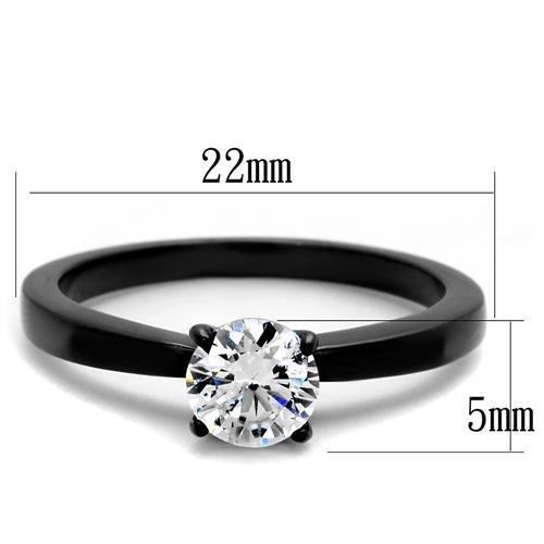 TK2013 IP Black Stainless Steel Ring featuring AAA Grade CZ, showcasing its elegant design and clear stone.