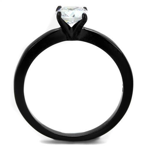 TK2013 IP Black Stainless Steel Ring featuring AAA Grade CZ, showcasing its elegant design and clear stone.